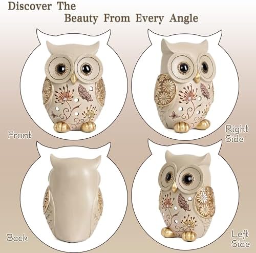 Owl Statue for Home Decor Accents - Boho Decor for Rooms, Bookshelf, Office Table and Living Rooms, Vintage Cute Figurines for Bird Lovers Owl Gifts