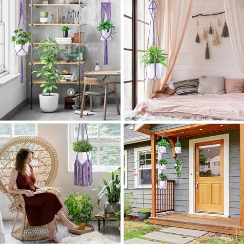 SFENNGPET Macrame Plant Hangers, 6Pack Hanging Planters for Indoor Plants