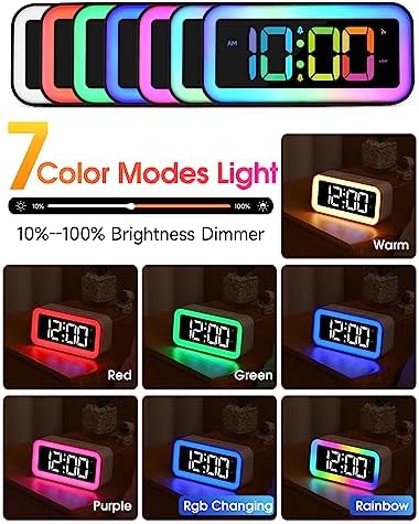 Cadmos Loud Alarm Clock for Bedrooms with Dynamic RGB Night Light,Heavy Sleepers Adults,Dual Alarm,Dimmer,USB Charger,Small Bedside Digital Clock with LED Display for Kids,Teens,Seniors (Black)