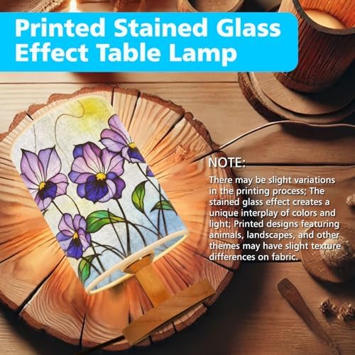 Violet Table Lamp LED 3-Color Pressed Bedside, Violet Shade Lamp with Wood Base for Bedroom Living Room Desk Office TL01