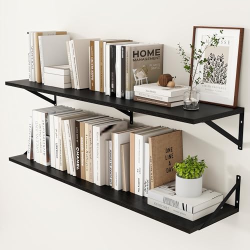 Heimlove 48W x 12D Deep Floating Shelves Set of 2 Black