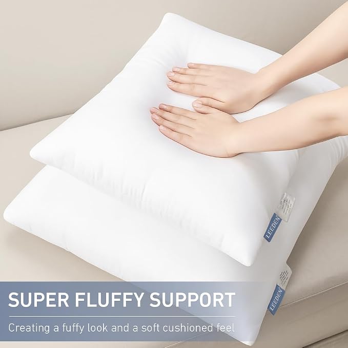 Leeden 28x28 Euro Pillow Inserts Set of 2, Fluffy Square Pillow Inserts | Soft Fluffy Decorative Square Throw Pillows for Couch, Sofa, Bed, and Home Decor White Pillows