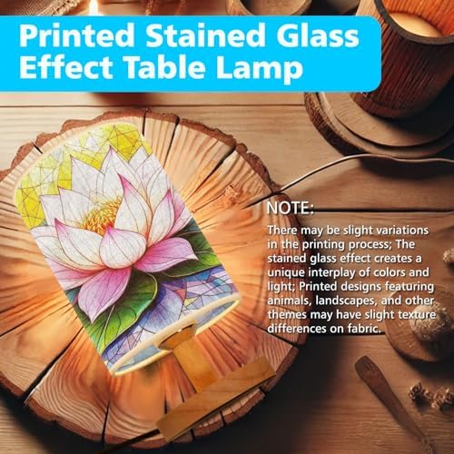 Lotus Table Lamp LED 3-Color Pressed Bedside, Lotus Shade Lamp with Wood Base for Bedroom Living Room Desk Office TL01