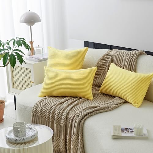 Home Brilliant Yellow Pillow Covers 12x20 Lumbar Pillows Summer Decoration Supersoft Striped Decorative Pillow Cases for Couch Bench Sofa Decor, 12 x 20 inch, Sundress