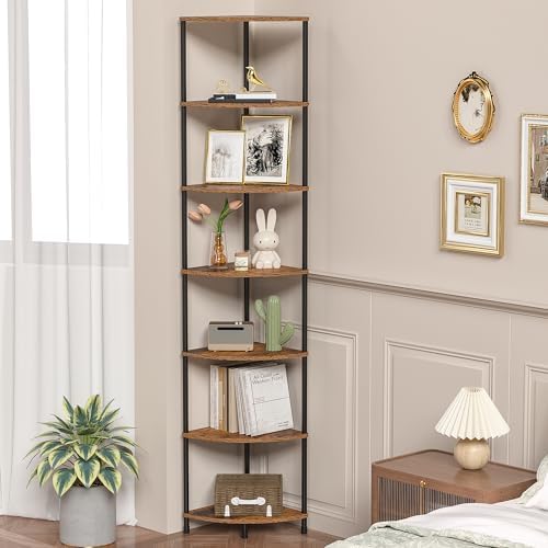 7 Tier Corner Plant Stand Shelf, 64.7", Rustic Brown