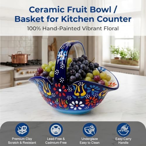 Ceramic Candy Dish, Small Fruit Basket with Handle, Key Holder, Decor Bowl
