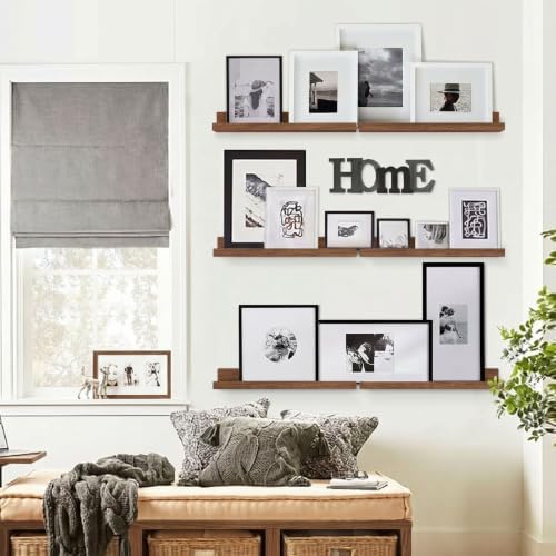 Forbena 24 Inch Floating Shelves for Wall Set of 4, 24 Inch Wooden Floating Shelves with Lip (Walnut)