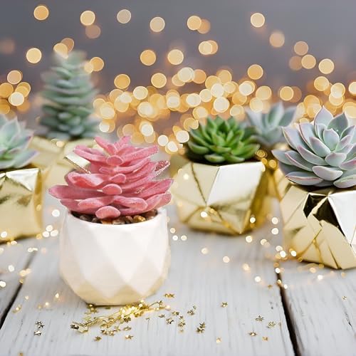 VIVERIE Mini Faux Succulents Plants Artificial in Pots-Rose Pink Desk Accessories, Small Fake Succulents Plants for Home Decor Indoor for Women, White Ceramic, Set of 4