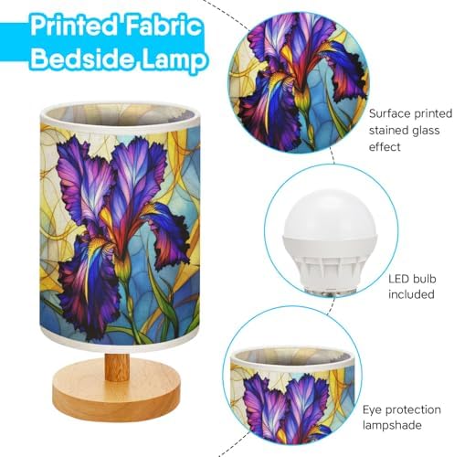 Butterfly Table Lamp LED 3-Color Pressed Bedside, Shade Lamp with Wood Base for Bedroom Living Room Desk Office TL01 (Iris)