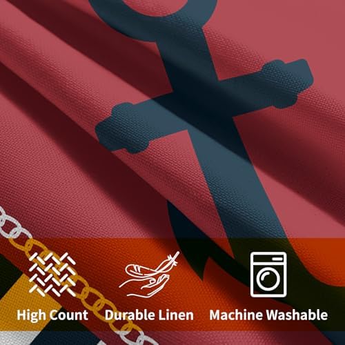 Anchor Compass Throw Pillow Cases Outdoor Nautical Pillow Covers Blue and White Stripes Decorative Cushion Cover 22x22 Inch Red and White Cotton Linen Pillowcases for Beach Coast Home Bedroom