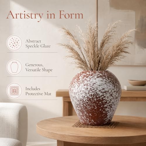 AOZITA Ceramic Flower Vase, 8.7" Tall Large Rustic Farmhouse Bulb Vase with Textured Finish, Vintage Home Decor for Living Room, Kitchen, Bedroom & Office,Terracotta