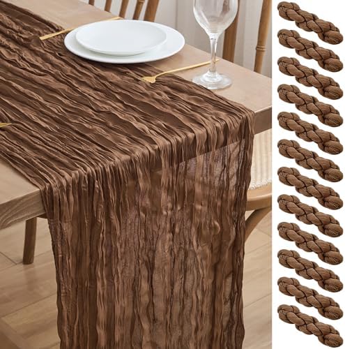 Asee'm 12pcs Brown Coffee Cheesecloth Table Runner 10FT Boho Rustic Fall