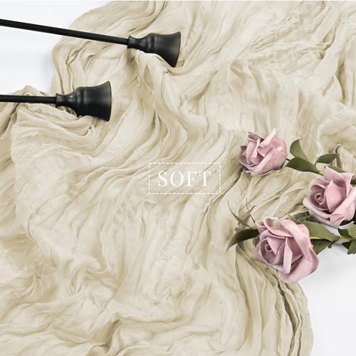 12 Pcs Beige Cheesecloth Table Runner 10FT Runner for Tables Boho Gauze Fabric Table Runner Decoration Rustic Sheer Runner for Wedding Bridal Shower Birthday Party Table Decor (35 x 120 Inches Long)