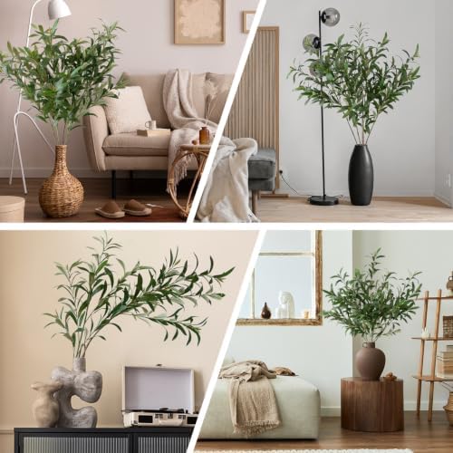Leftover 5 Pcs 33.4'' Faux Olive Branches for Vase Realistic,Tall Faux Greenery for Vase,Fake Plants,Eucalyptus Stems,Faux Stems for Centerpieces Decoration,Home Decor,Table Decor(No Olive Fruit)