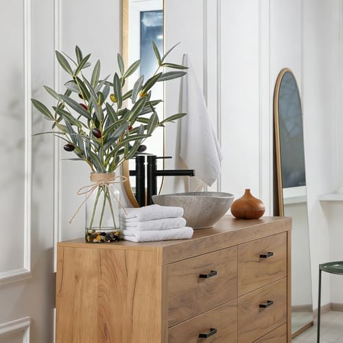 Artificial Olive Branches in Glass Vase, 15.74-in Faux Greenery