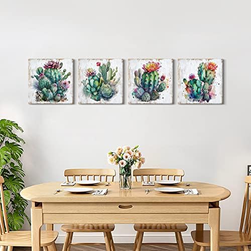 AIYISU Botanical Wall Art Cactus Decor Canvas Print for Living Room Green Succulent Pictures Mexican Southwestern Plants Posters Tropical Themed Artwork Garden Living Room Home Decoration 18x18” 4Pcs