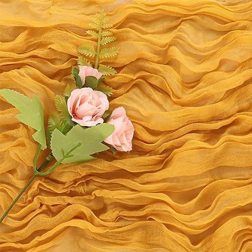 6 Pieces Mustard 10FT Cheesecloth Table Runner Boho Gauze Fabric Table Runner Rustic Sheer Runner for Wedding Birthday Baby Shower Party Boho Table Decoration（Mustard）