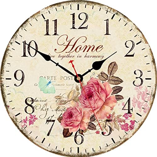 VIKMARI 14in Wooden Floral Wall Clock Battery Operated Silent Home Decor