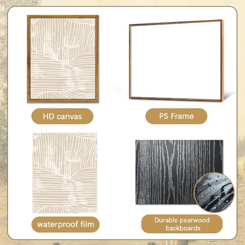 2 Pack Minimalist Neutral Boho Line Art Framed Canvas Wall Art 12″×16″ | Ready to Hang, Fade-resistant, Suitable for Living Room Kitchen Bedroom Bathroom Decor, HD Print, Minimalist Lover