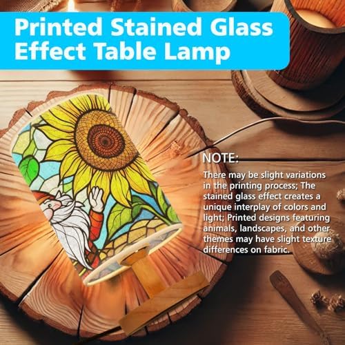 Gnome with Sunflower Table Lamp LED 3-Color Pressed Bedside, Gnome with Sunflower Shade Lamp with Wood Base for Bedroom Living Room Desk Office TL01