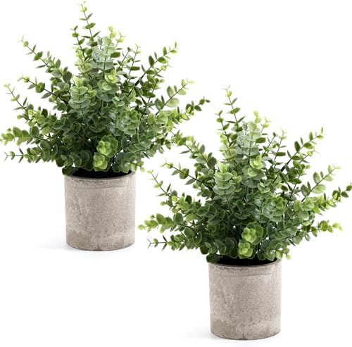 Coferset 2 Pack Small Fake Plants Eucalyptus Potted,Sage Green Large