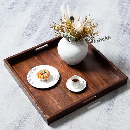 22" Square Handmade Large Black Walnut Ottoman Tray with Handle
