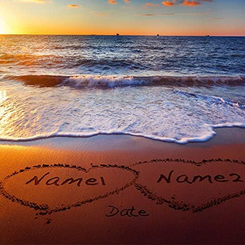 Love on Beach Heart in Heart Personalized Canvas Prints Artwork with Couple's Names and Date on,Perfect Love Gift for Anniversary,Wedding,Birthday and Holidays. 24x16 inches