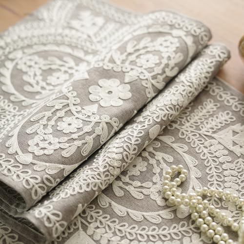Extra Long Table Runner Embroidered Dresser Scarf, Gray 14"x112"