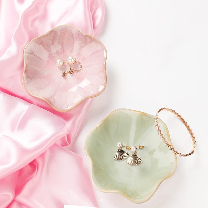Binoster Ceramic Jewelry Dish,Leaf Jewelry Tray Key Tray,Small Ring Dish Holder Jewelry Plate Trinket Tray Catchall Tray Nightstand Decor For Entryway Green Table Room Decor