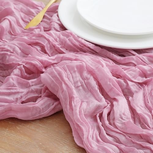 Asee'm 3pcs Pink Cheesecloth Table Runner Summer 10FT Gauze Sheer Rustic