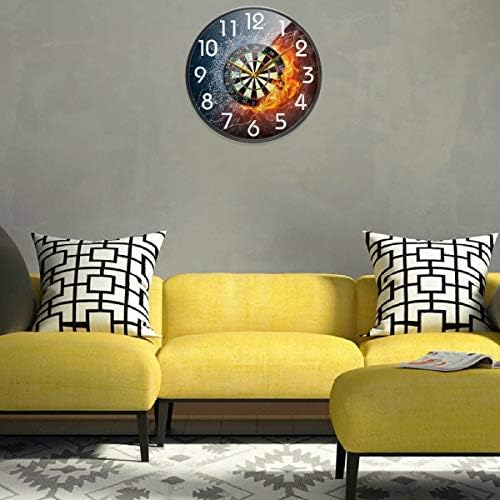 Naanle Darts Board in Fire and Water Round Wall Clock, 9.5 Inch Silent Battery Operated Quartz Analog Quiet Desk Clock for Home,Office,School