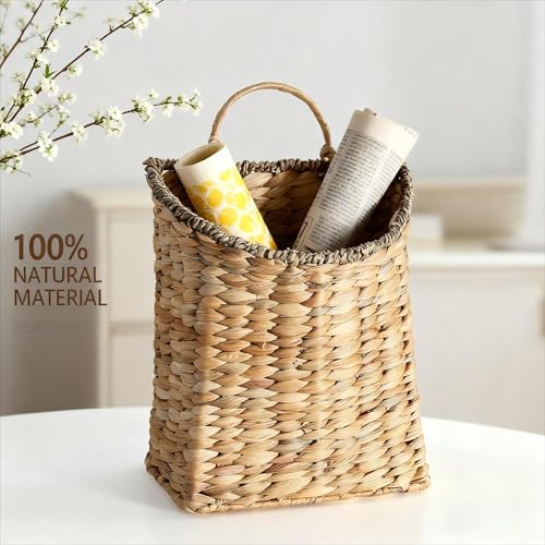 Woven Hanging Wall Basket, Rattan Wall Basket Planter, Front Door Hanger Basket Wreath for Plants,Outdoor Wicker Baskets for Wall,Door Baskets for Flowers Front Door Decor,8.6" D x 5.1" W x 11.6" H
