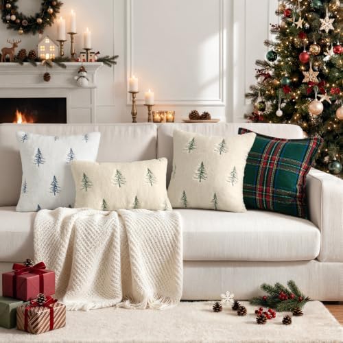 MIULEE Christmas Decorative Faux Fur Pillow Covers 20x20 Inch Beige Green