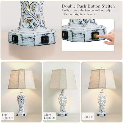 25'' Farmhouse Table Lamps Set of 2 for Living Room with USB C+A
