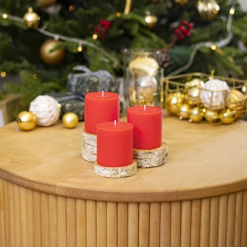 CANDWAX 3x3 Inch Red Pillar Candles Set of 3 - Unscented Smokeless Dripless Rustic Pillars - Perfect for Weddings, Centerpieces, Home Décor - Red Candles