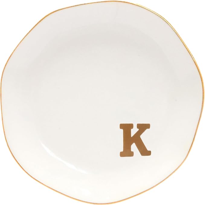 Ceramic Jewelry Tray Initial Ring Dish Personalized K-Monogrammed Engagement Wedding Gifts,Decorative Jewelry Holder for Birthday Mother's Day Christmas for Women, Ceramic White 4.5" (K)