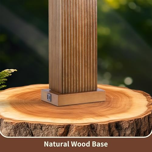 Lovlast 27.5" Wood Table Lamp for Bedroom, Farmhouse Lamp for Living Room