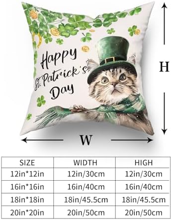Giwawa Patrick Cat Throw Pillow Covers Set of 2, 20x20in Happy St Patrick's Day Kitten Decorative Square Pillow Cases, Clover Shamrock Soft Cotton Cushion Covers for Sofa Couch Bedding Decor