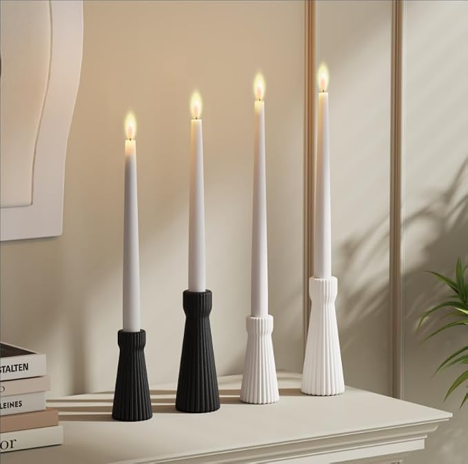 Taper Candle Holders Set of 2, White Ceramic Candlestick Holder Decor