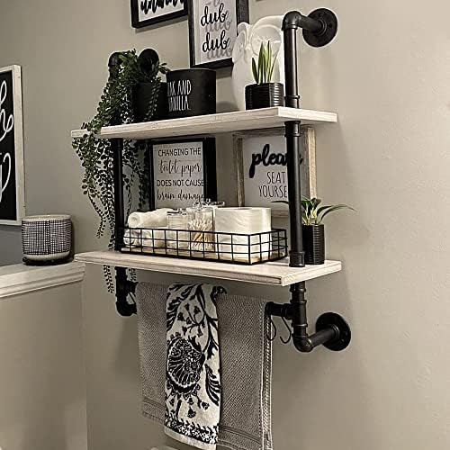 ROGMARS White Bathroom Floating Shelves for Wall Industrial Pipe Shelving