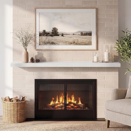 Fun Memories 67 Inch Fireplace Mantel Set of 2, Long Floating Shelf for Bedroom|Living Room, Wall Mounted Farmhouse Display with Invisible Heavy Duty Metal Bracket, White