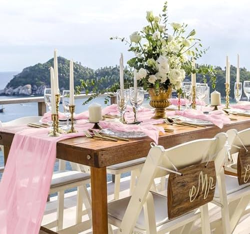 20 Pack Cheesecloth Table Runner 17 x 108 Inch, Light Pink