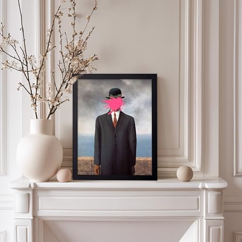 Poster Master Man in Overcoat Print - The Son of Man Painting Poster - Altered & Pop Art - Gift for Men & Women - Surreal Decor for Bedroom, Living Room or Office - 8x10 Black Framed