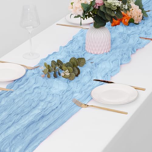 30 Pack Baby Blue Cheesecloth Table Runner 17 x 108 inch Cheese Cloth Table Runners 9ft Blue Table Runner Rustic Romantic Sheer Gauze Runner for Wedding Party Baby Shower Table Decoration