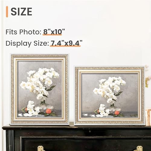 upsimples Vintage 8x10 Picture Frame, Antique White and Gold Frames, 2 Pack