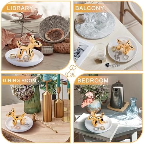 OSOPOLA Ceramic Golden Dog Jewelry Tray Ring Holder Dish Key Tray