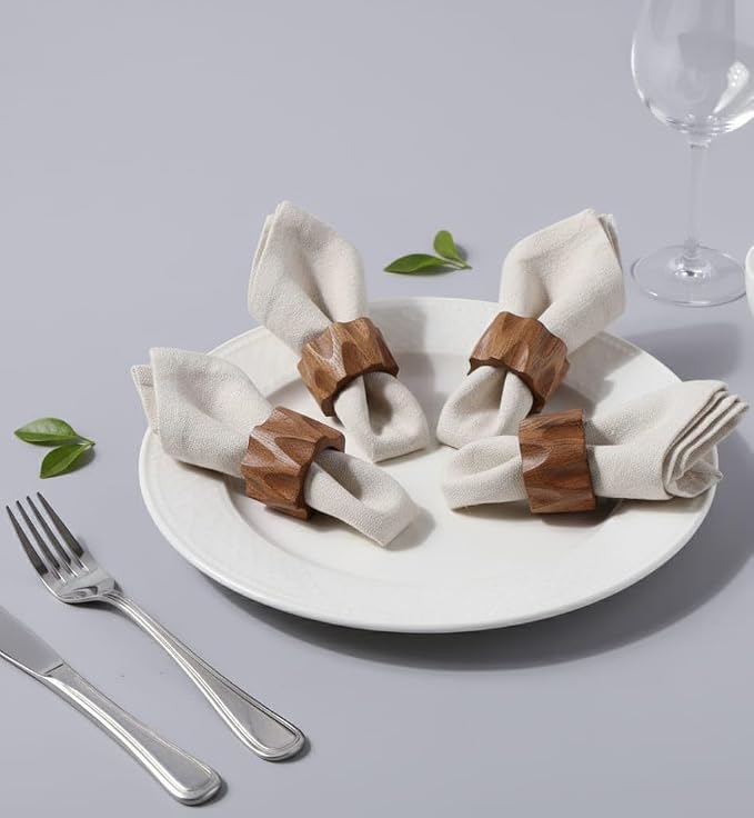 Napkin Rings Set of 12 for Dinner Parties, Weddings Receptions, Family Gatherings, or Everyday Use - Set Your Style with Daily Use Table Décor Accessories Cherry Wood