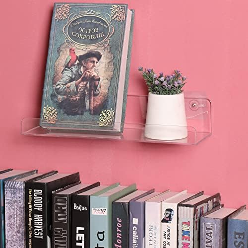 Sooyee Acrylic Shelves,8 Pack 15 Inch Floating Wall Mounted Shelves, Funko Pop Display Case,Invisible Kids Book Shelf,Picture Ledge Shelf Decor Accents,Bathroom Shelf,Clear