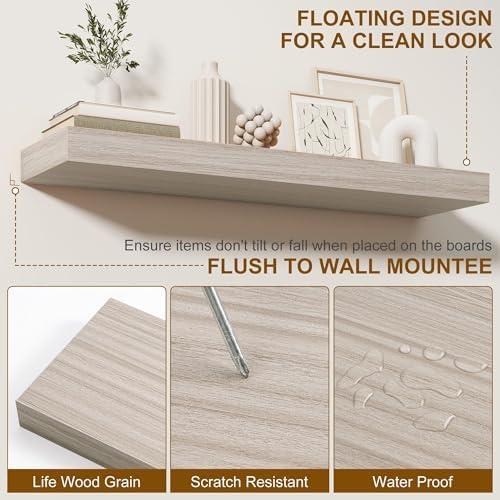 Fun Memories Floating Shelves for Wall, 40Inch Floating Shelves Set of 2, Hanging Shelf with Invisible Brackets, Wood Shelves for Living Room, Bedroom, Kitchen, Grey