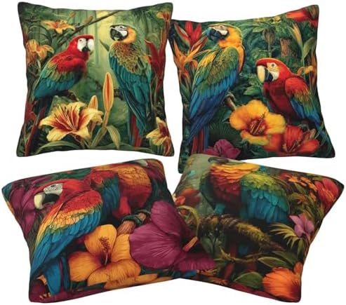 Parrot Throw Pillow Covers Set of 4 Decorative Soft Double Sided Print Pillow Case Farmhouse Home Decor for Living Room Sofa Couch 18x18